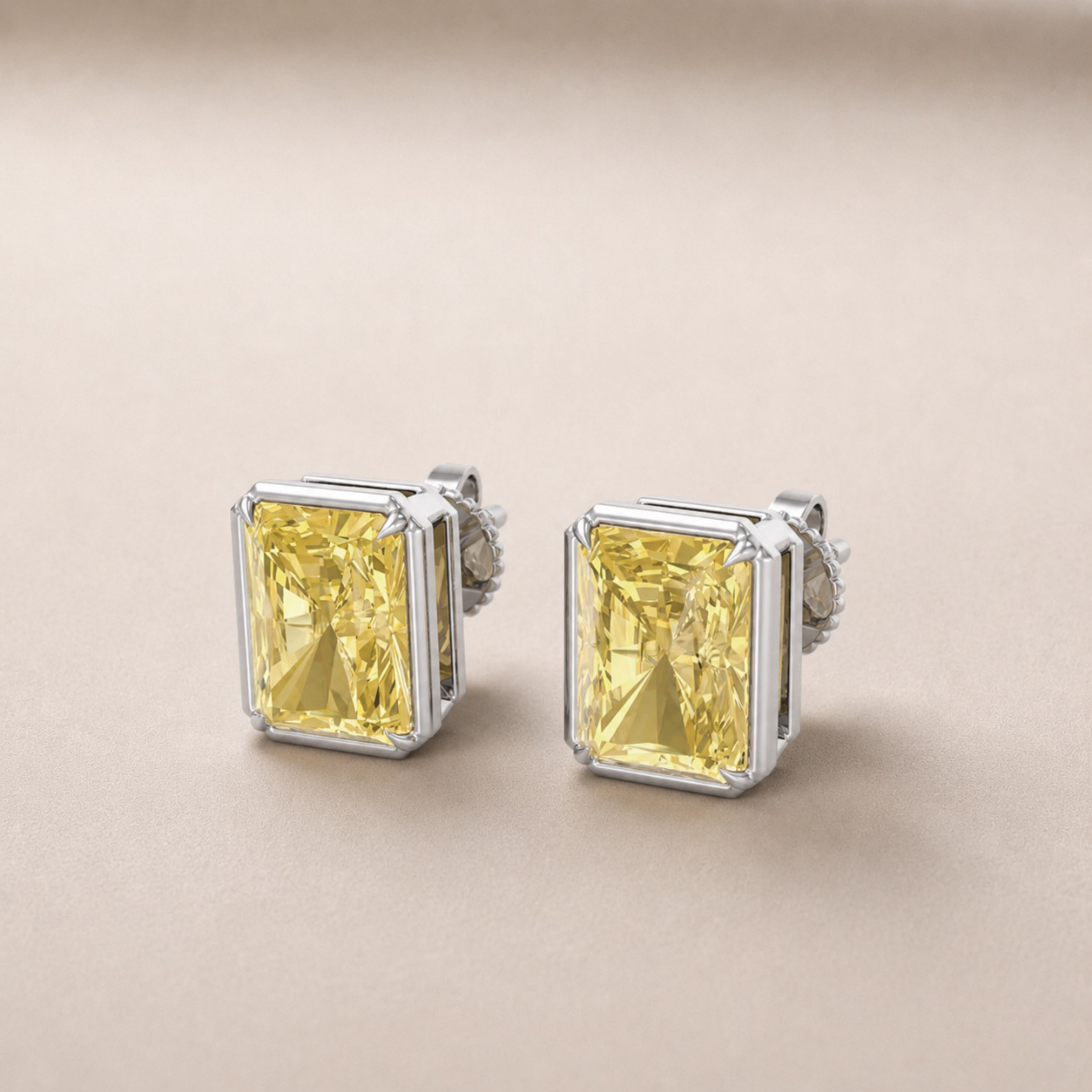 Fancy Yellow Radiant Bezel Studs