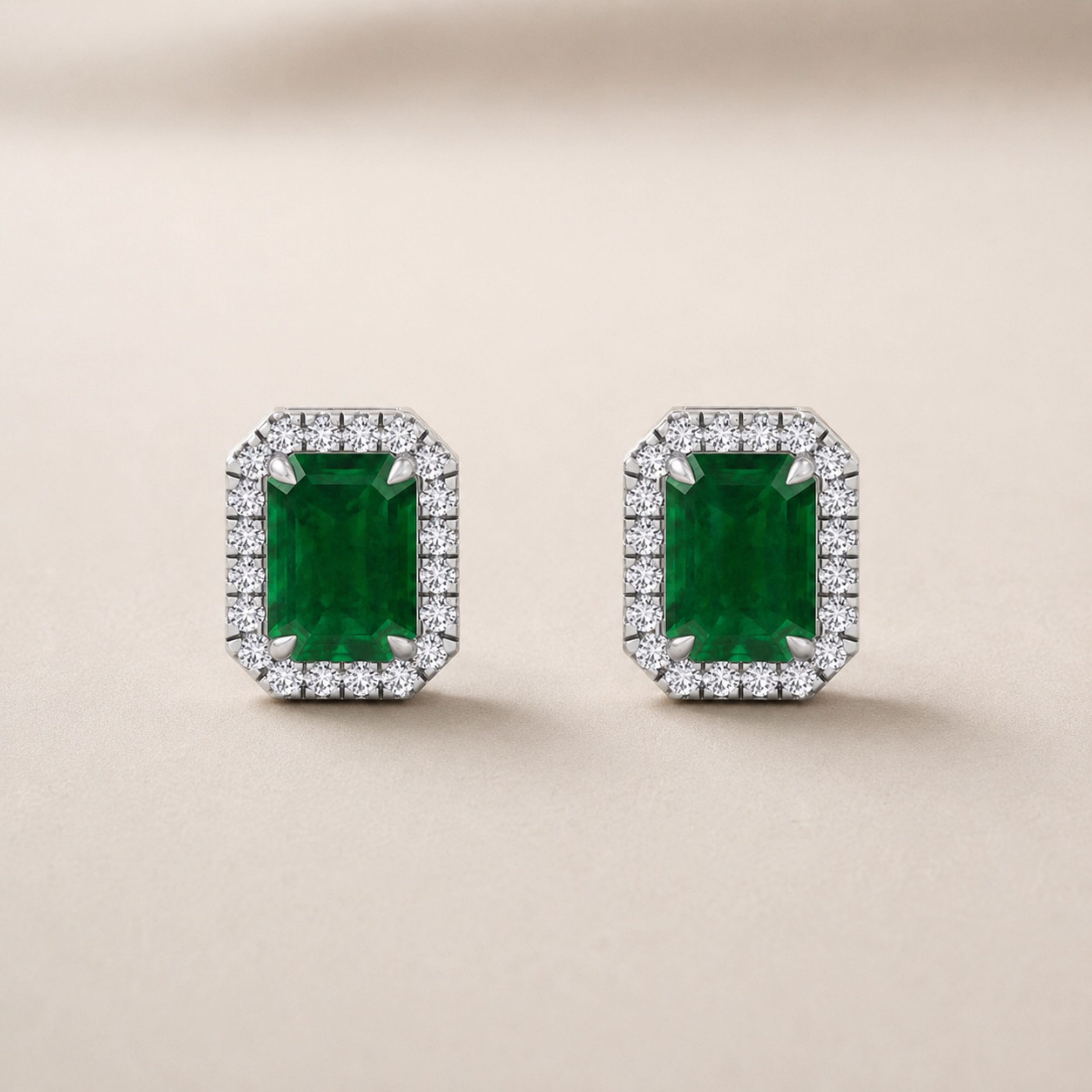 Green Emerald Halo Studs