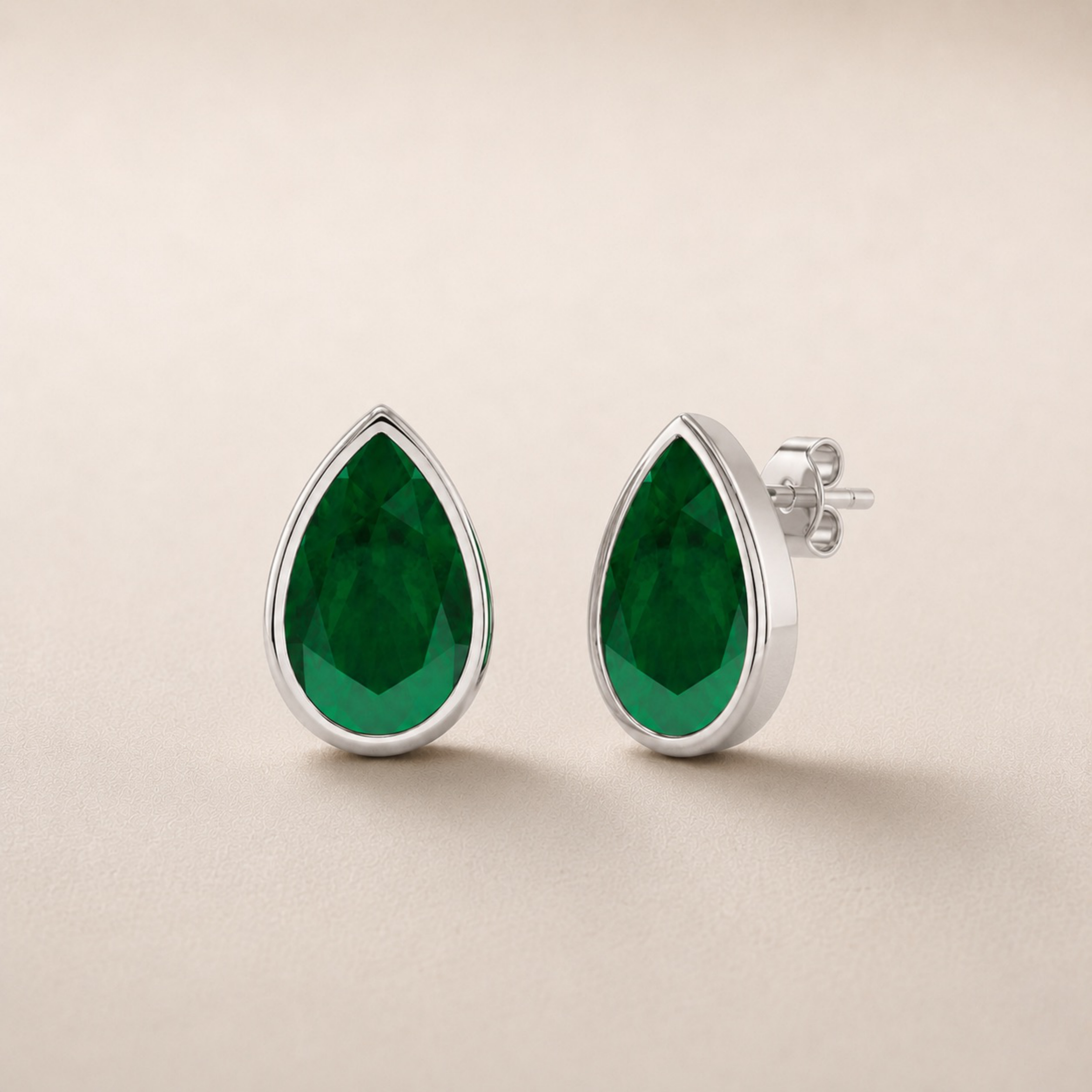 Green Emerald Pear Bezel Studs