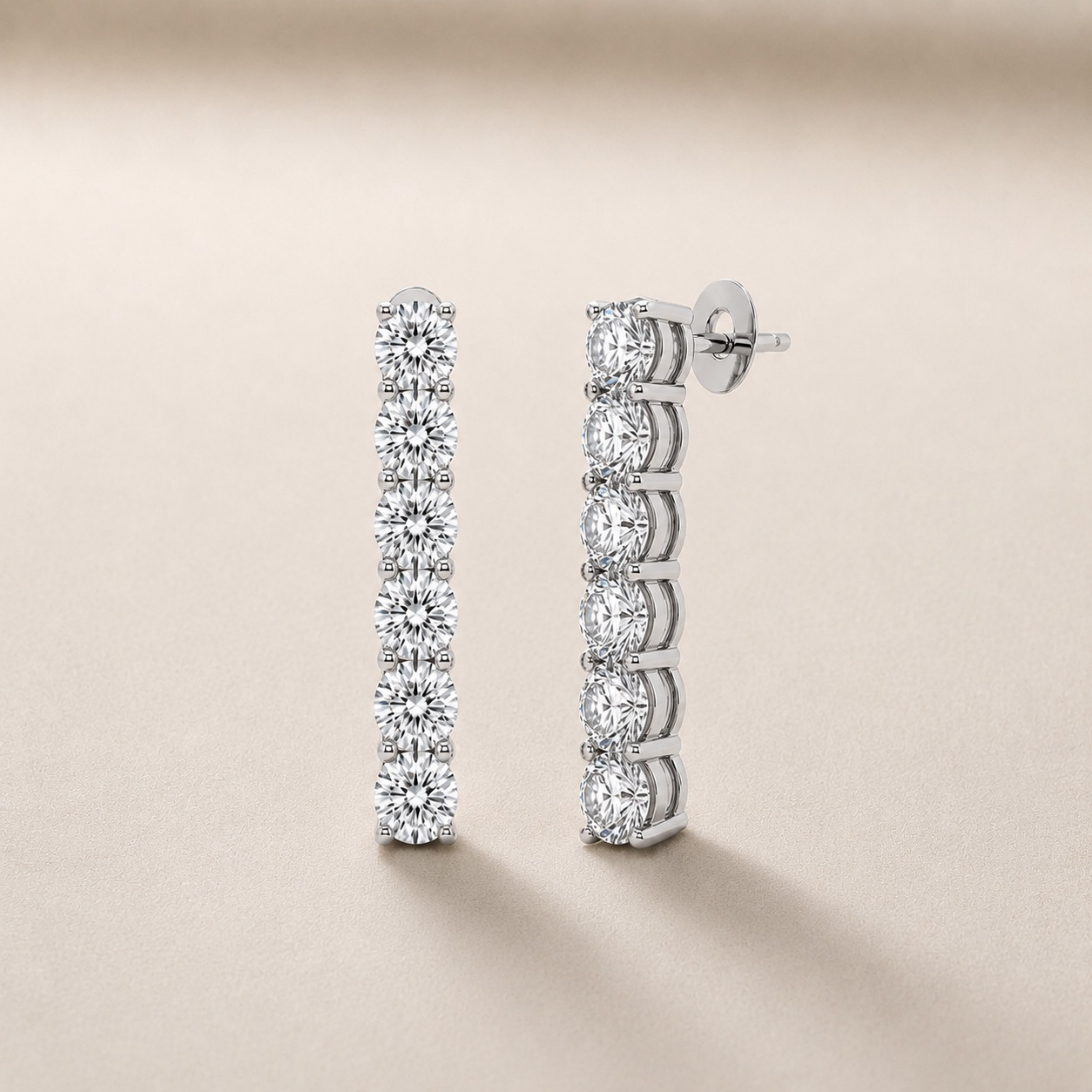 Round Diamond Line Drop Earrings