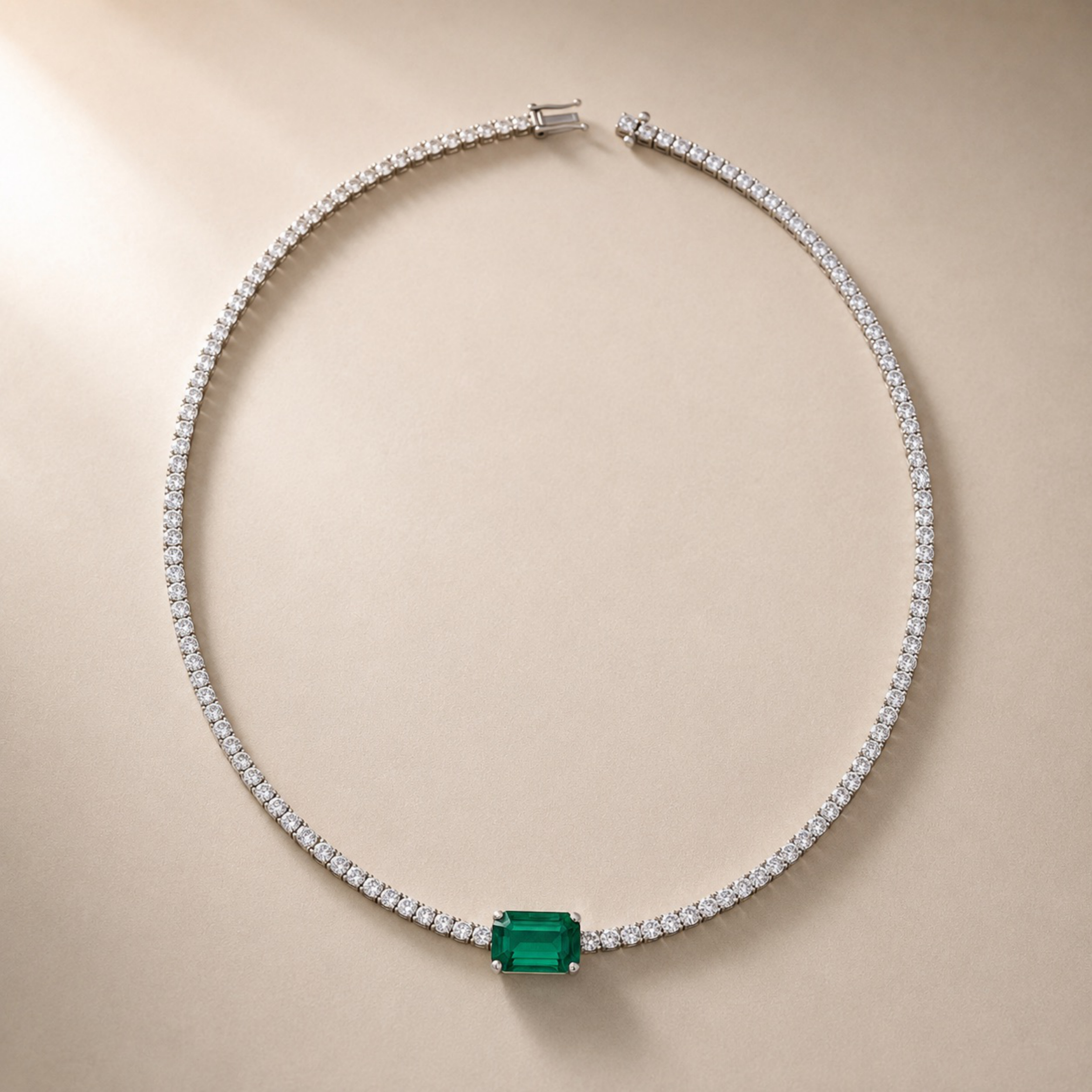 Green Emerald 4 Prong Tennis Necklace