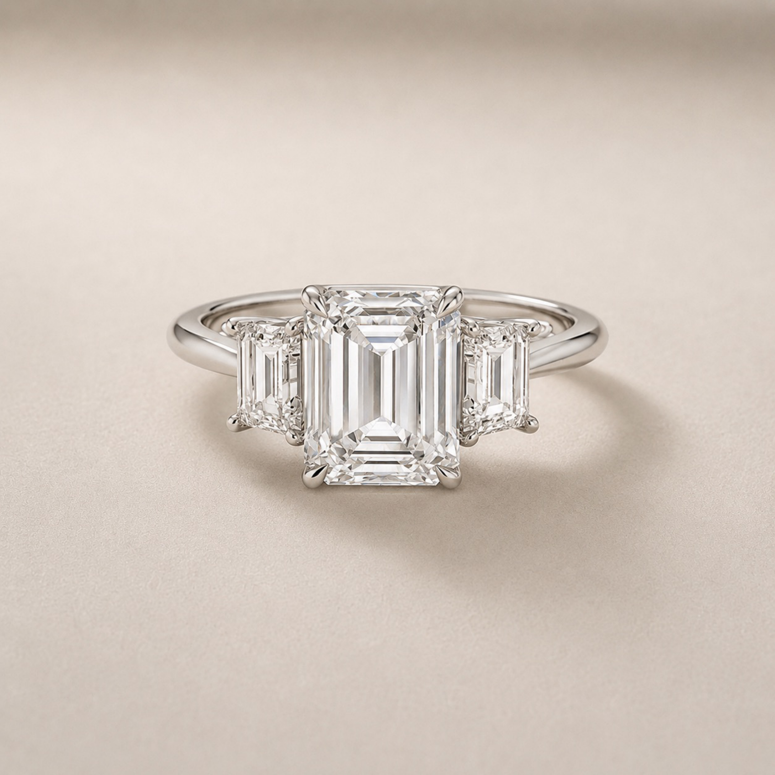 Emerald & Trapezoids Engagement Ring