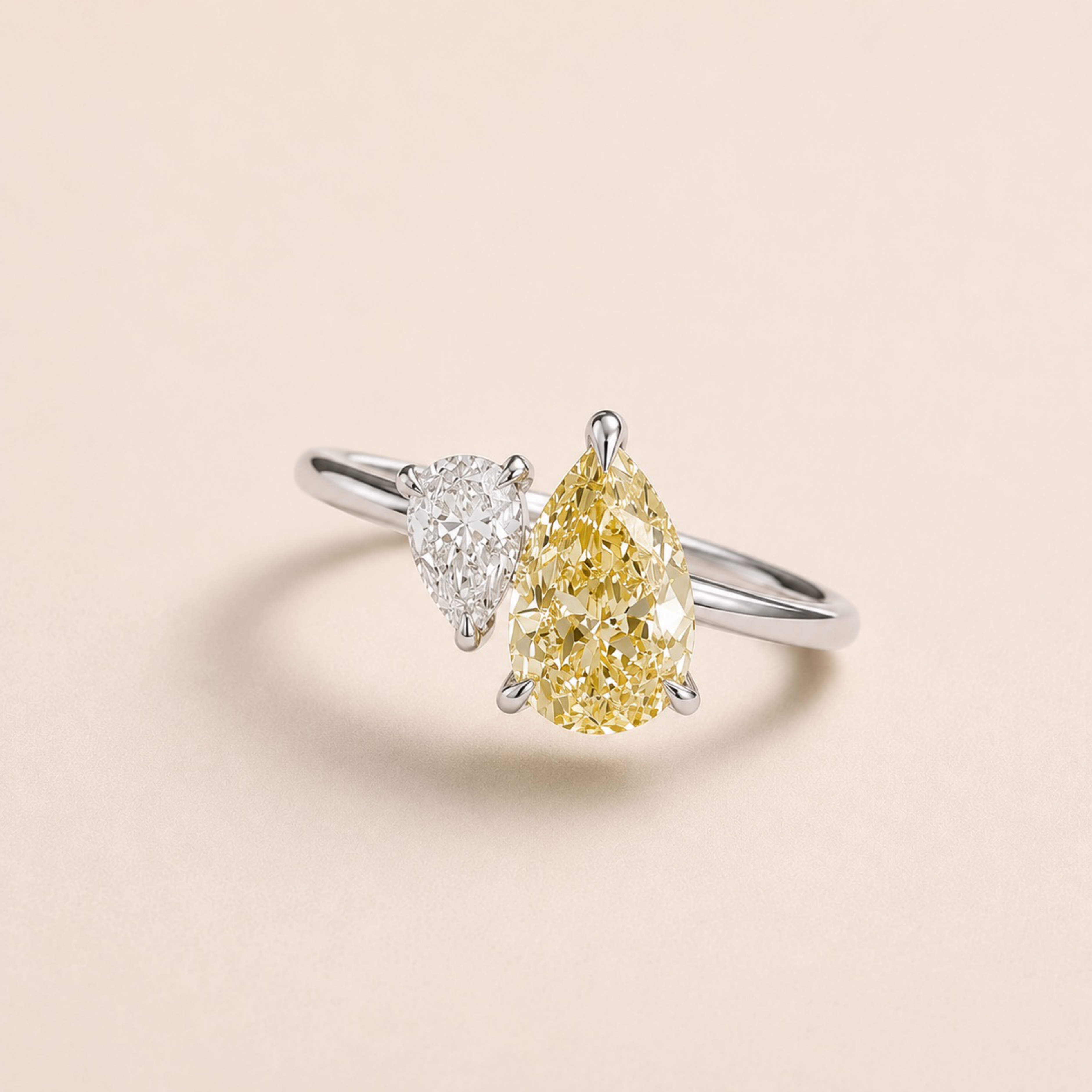 Fancy Yellow & White Double Pear Ring