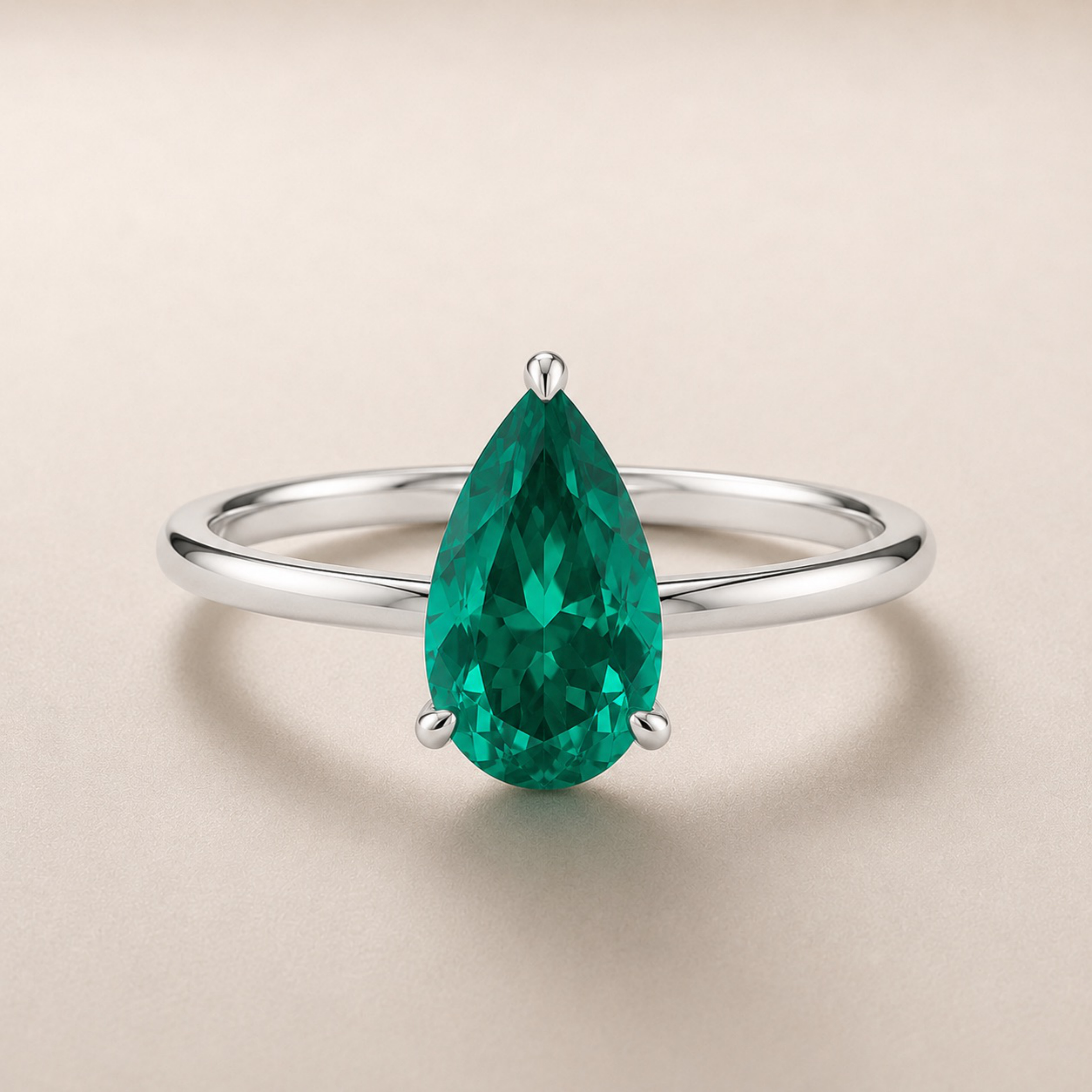 Green Emerald Pear Ring