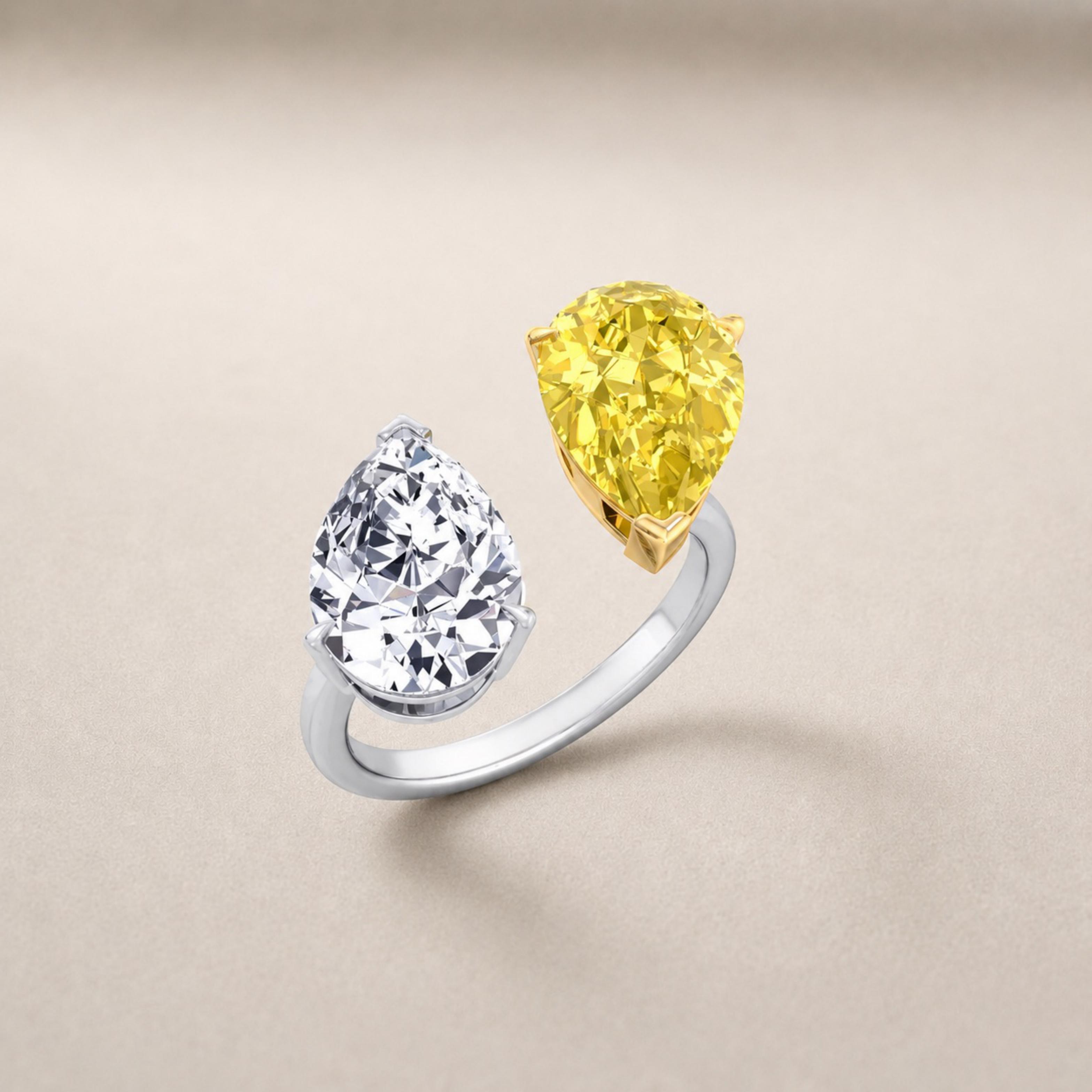 Fancy Yellow & White Two Tone Pear Ring